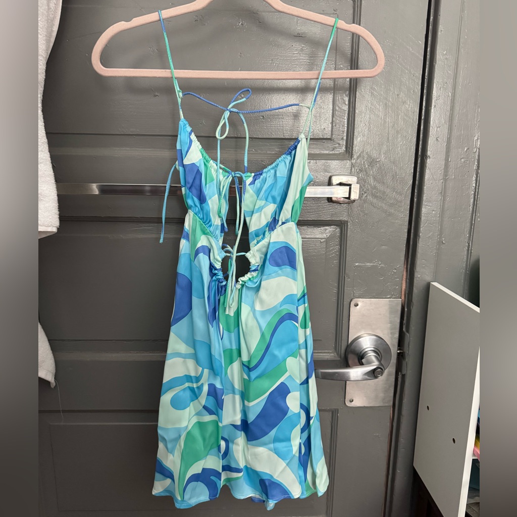 Sabo Skirt Vibrant Blue And Green Patterned Mini Dress